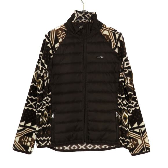 90s Vintage Ralph Lauren Active Brown Aztec Fleece Jacket Large - Picture 1 of 6